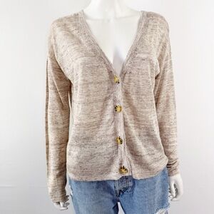 SWTR Beige Linen Cardigan in Wicker Size M Button Down Academia Preppy NEW